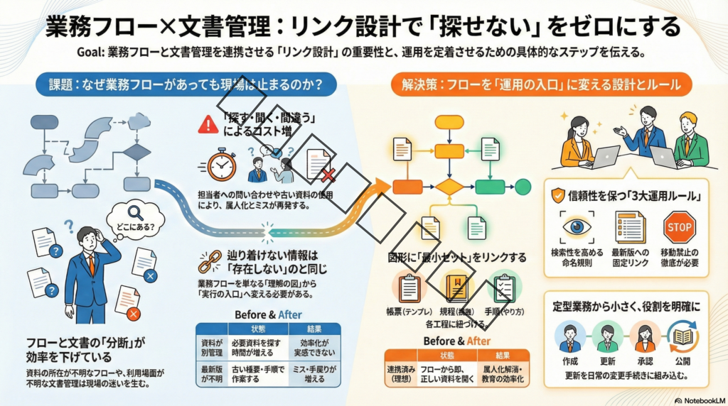 【業務フロー×文書管理】リンク設計で「探せない」をなくす方法