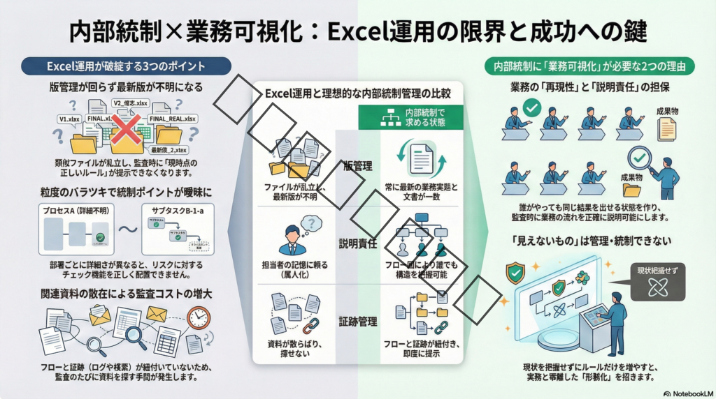 【内部統制で業務可視化が必要な理由】Excel運用が破綻しやすいポイント