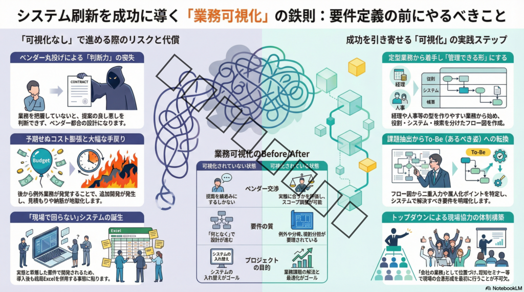 【システム刷新で業務可視化が必須な理由】要件定義の前にやるべきこと

