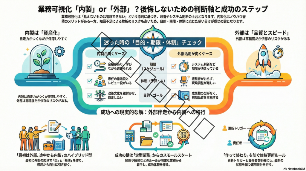 【業務可視化は内製化すべき？】メリット・デメリットと現実的な判断軸