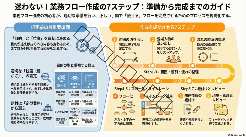 【業務フローの作り方】はじめてでも迷わない手順とコツ
