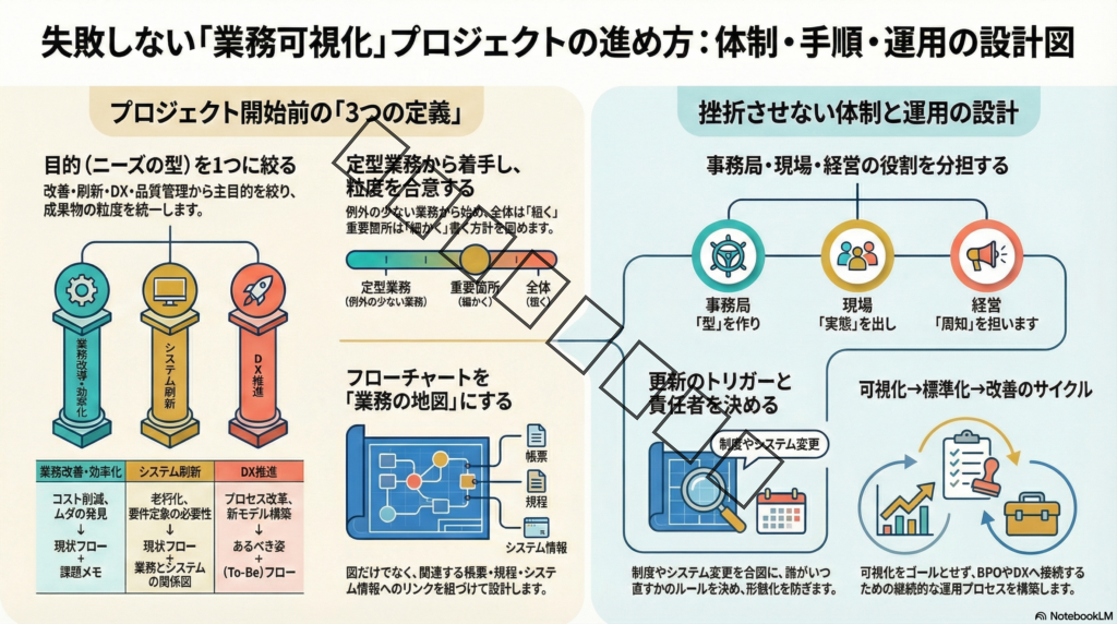 【業務可視化の進め方】失敗しない体制・手順・運用の設計